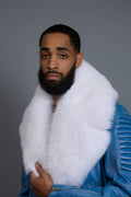 Men's Trey Biker Denim Leather Full Fox Fur Collar