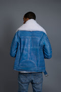 Men's Trey Biker Denim Leather Full Fox Fur Collar