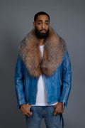 Men's Trey Biker Denim Leather Full Fox Fur Collar [Crystal]