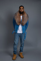 Men's Trey Biker Denim Leather Full Fox Fur Collar [Crystal]