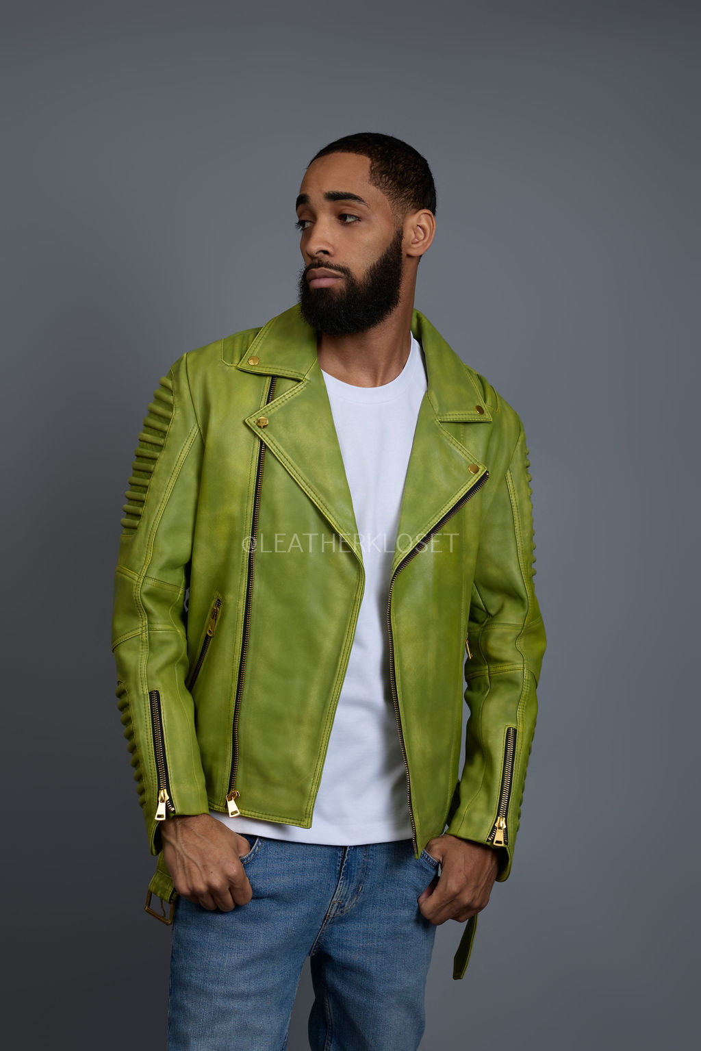 Men's Trey Biker Jacket [Green Distressed]