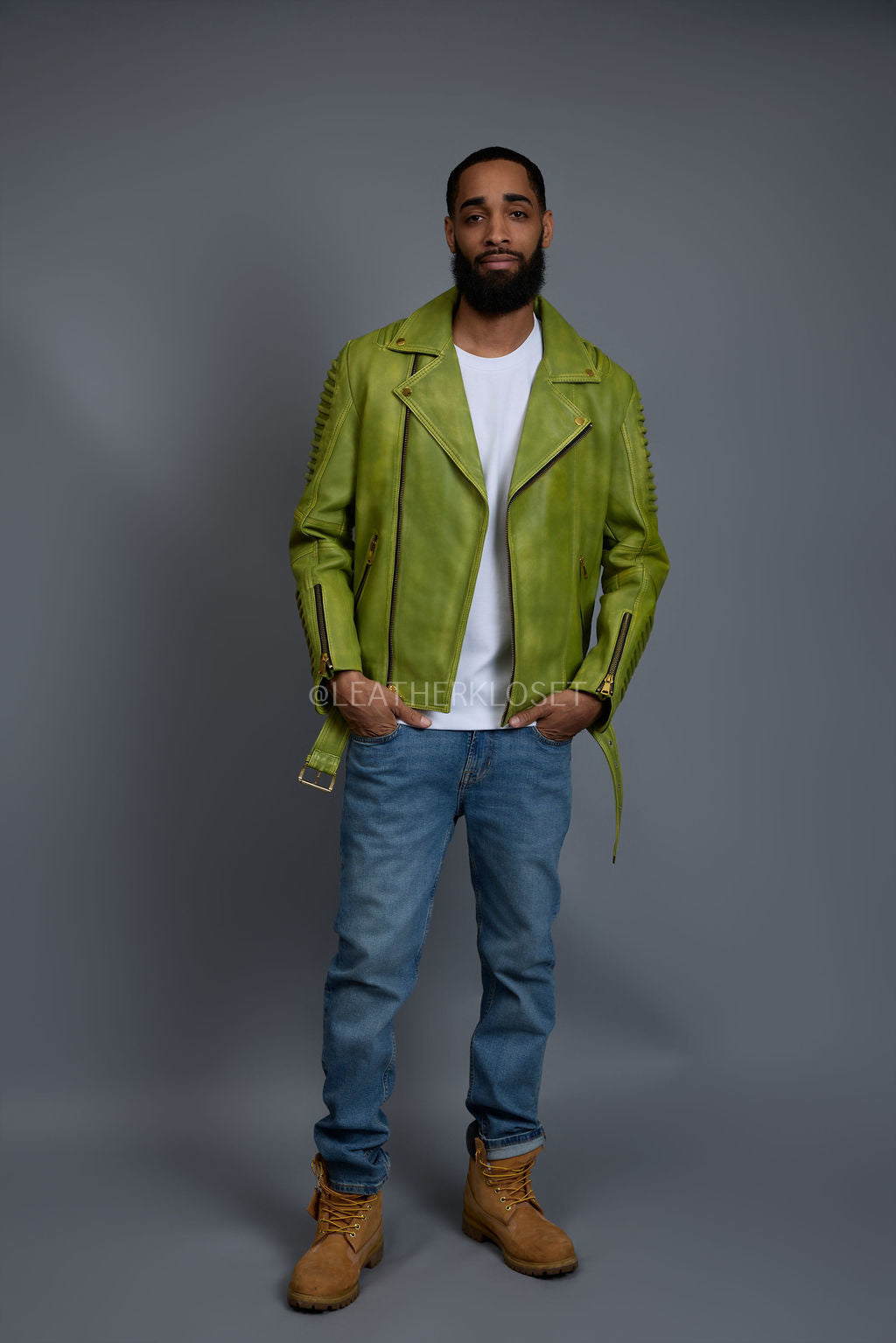 Men's Trey Biker Jacket [Green Distressed]