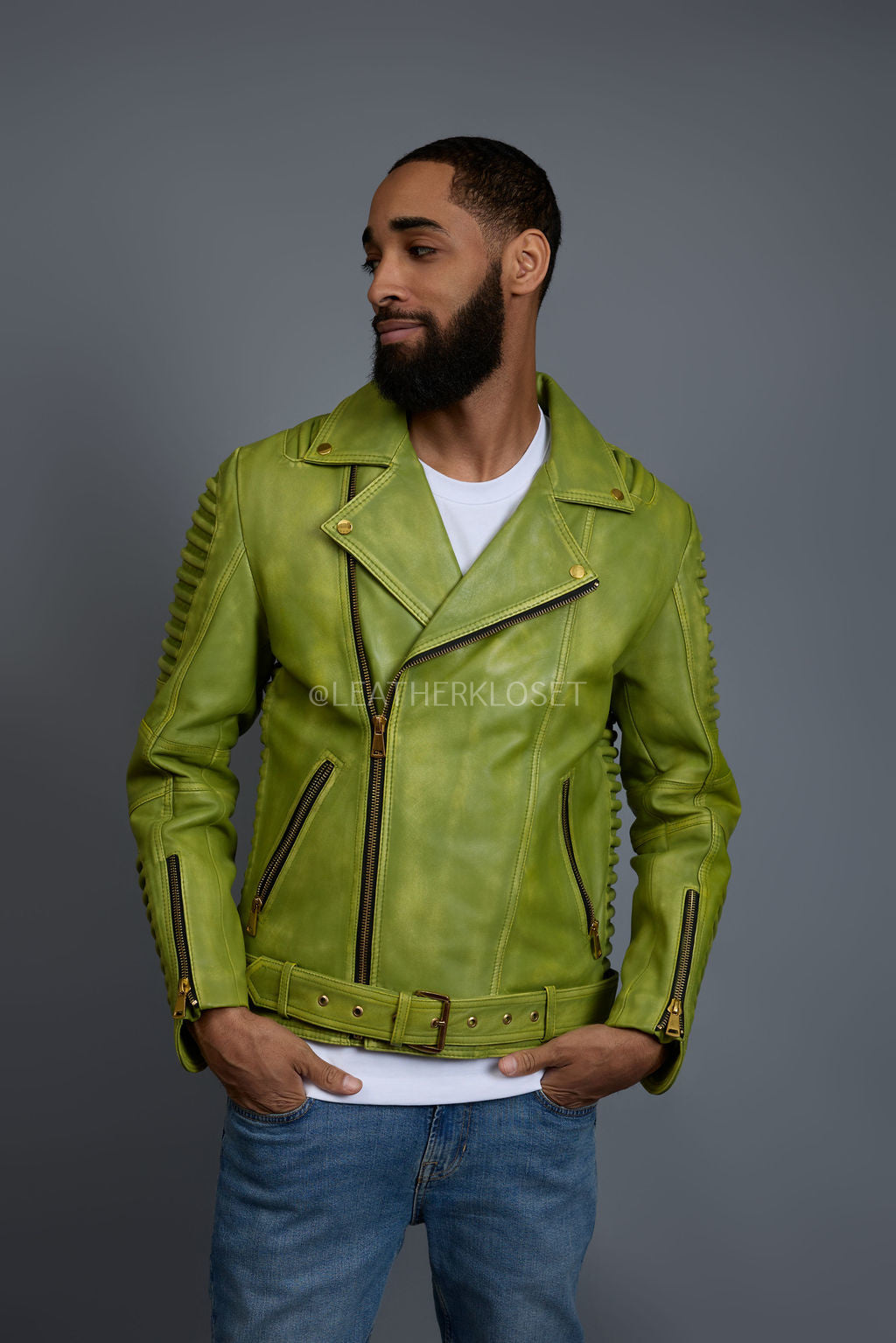 Men's Trey Biker Jacket [Green Distressed]