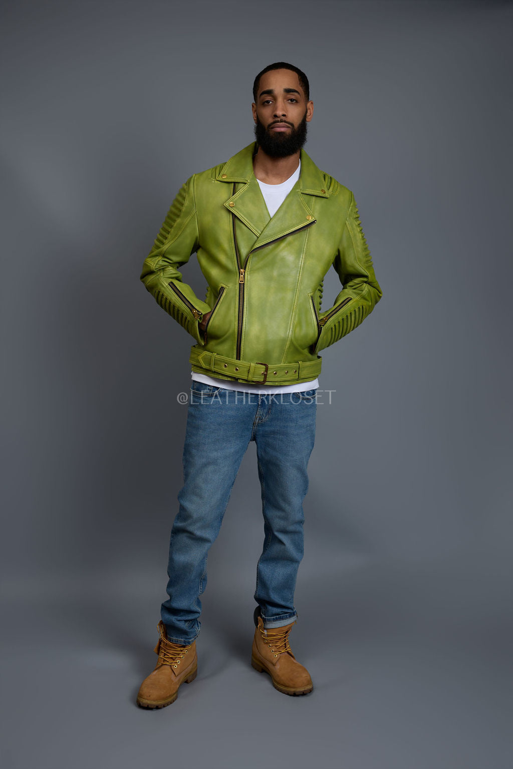 Men's Trey Biker Jacket [Green Distressed]
