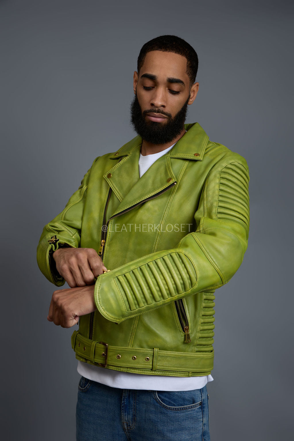 Men's Trey Biker Jacket [Green Distressed]
