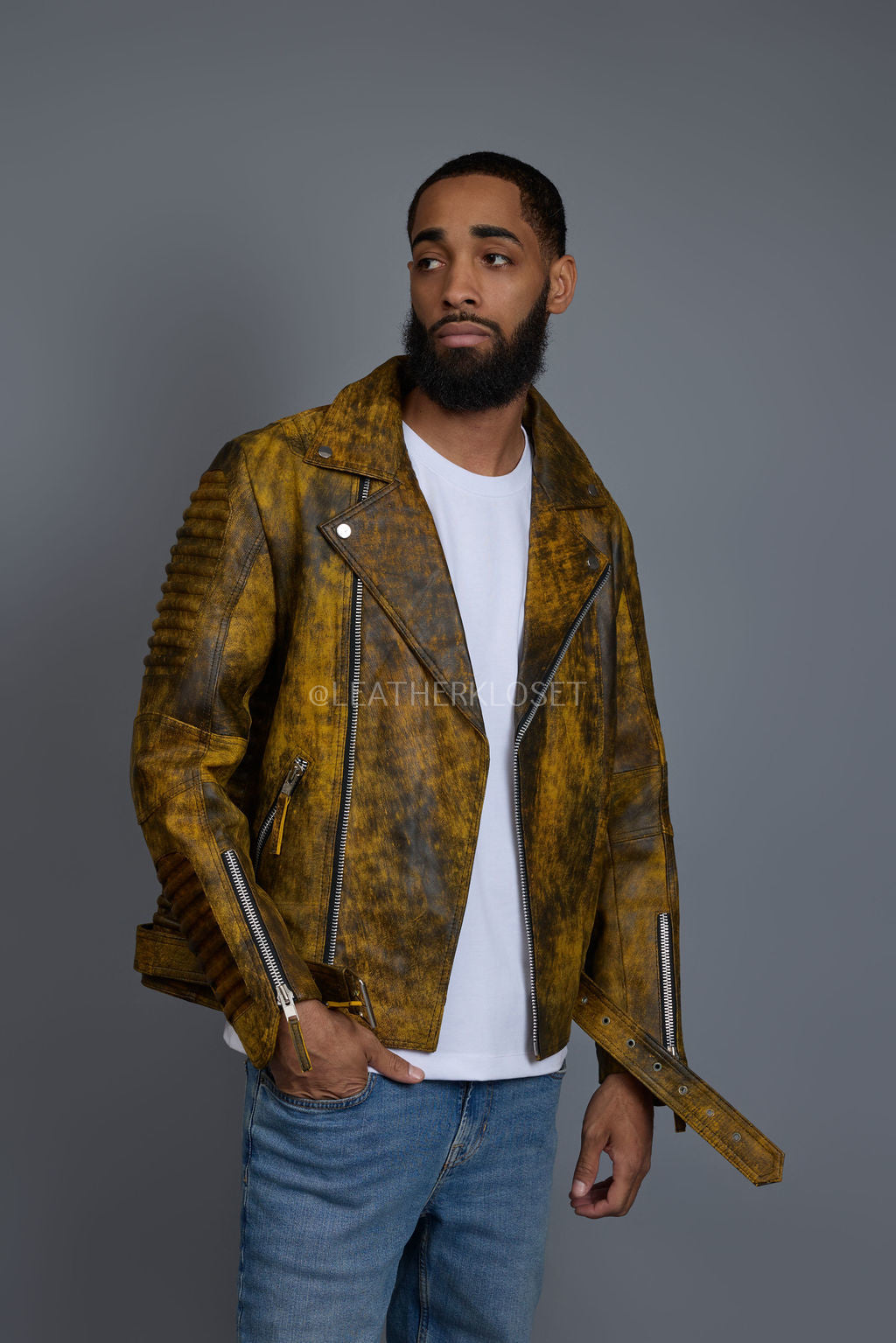Men's Trey Biker Jacket [Destroyed Yellow]