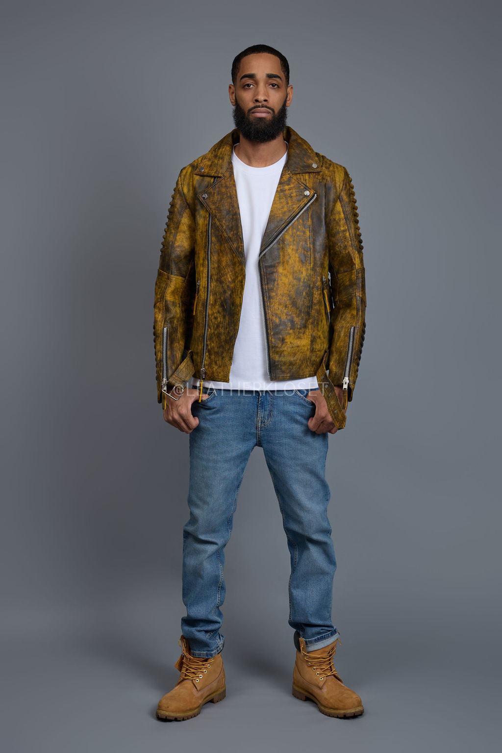 Men's Trey Biker Jacket [Destroyed Yellow]