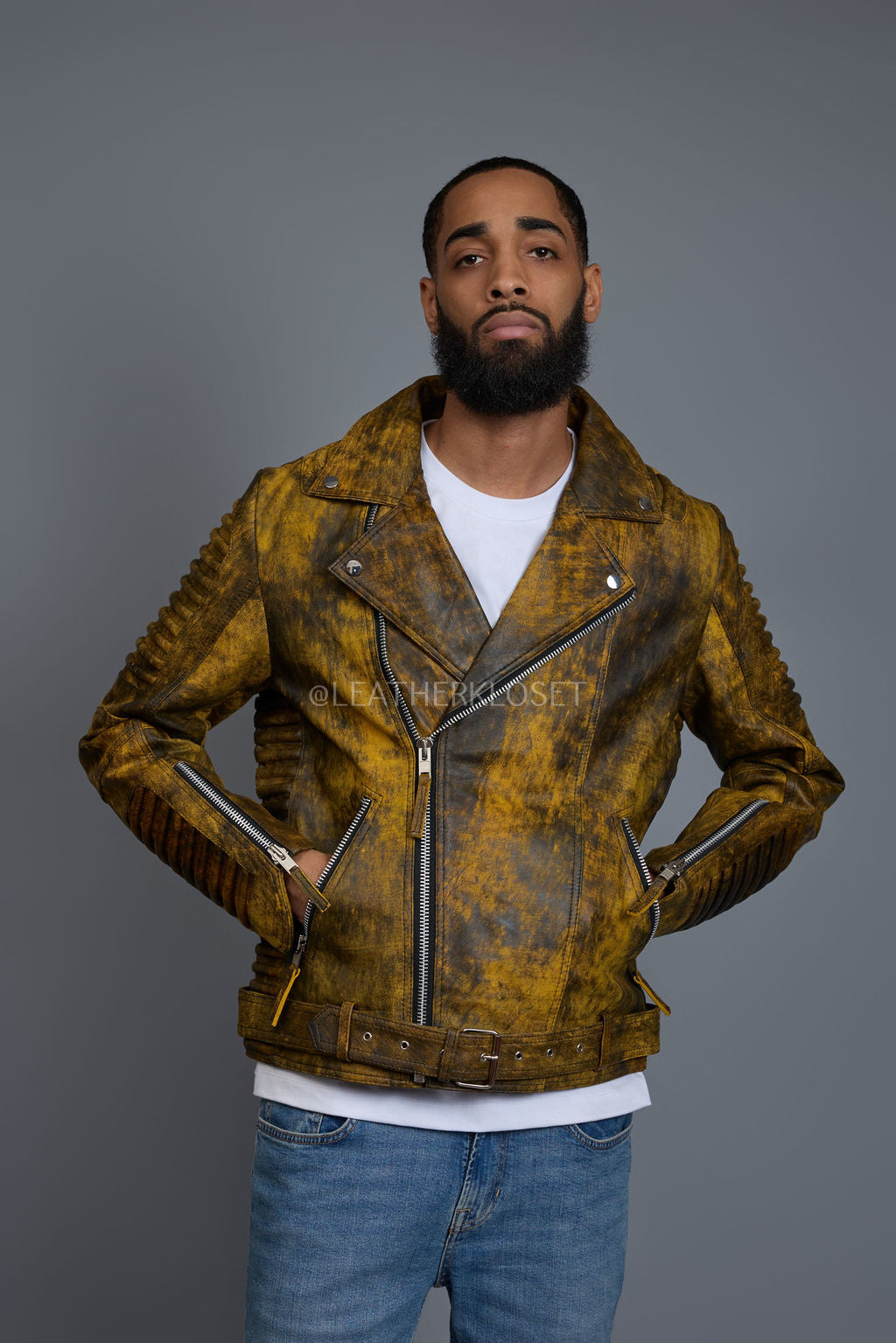 Men's Trey Biker Jacket [Destroyed Yellow]