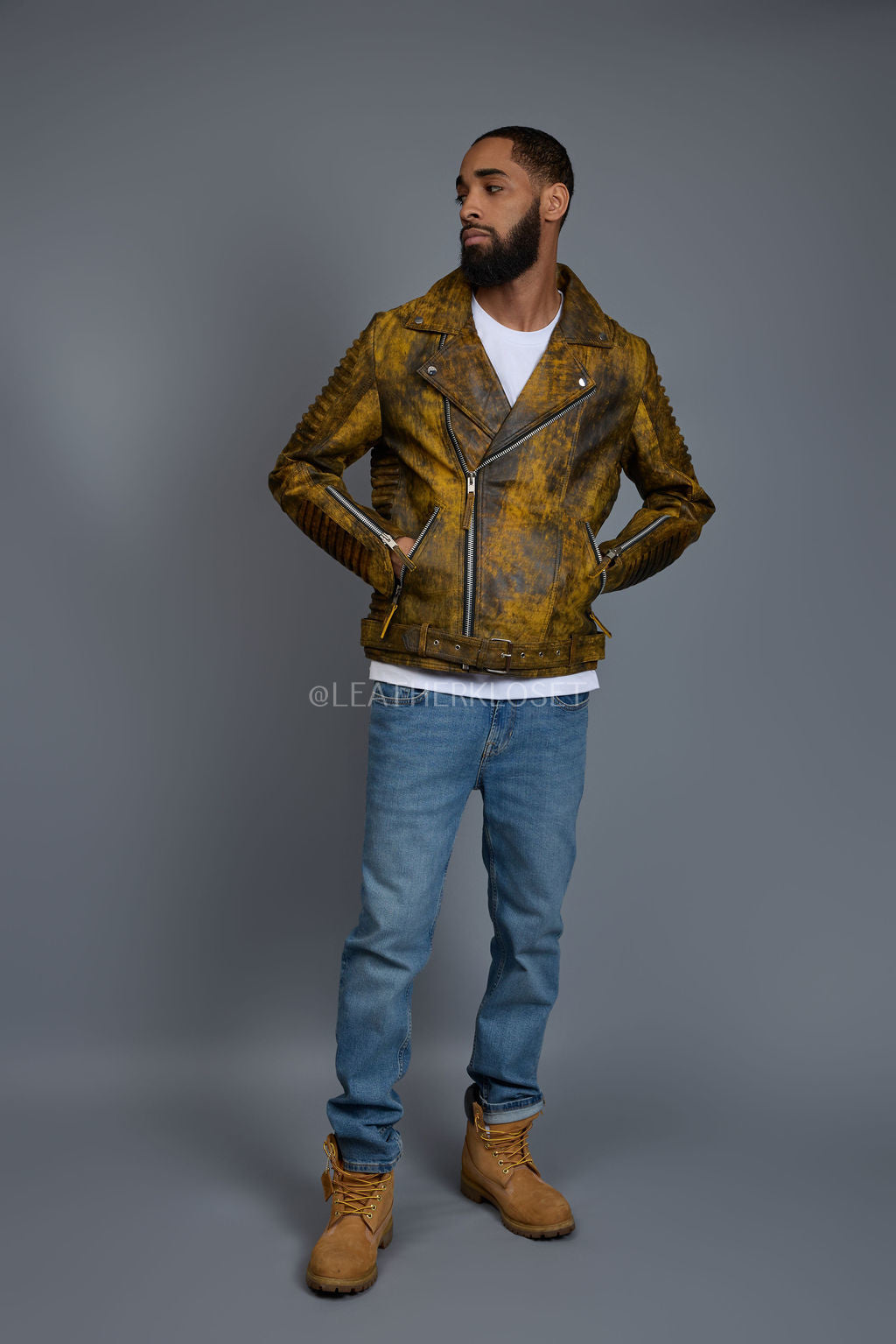Men's Trey Biker Jacket [Destroyed Yellow]
