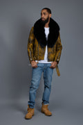 Men's Trey Biker Leather Full Fox Fur Collar [Destroyed Yellow]