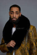 Men's Trey Biker Leather Full Fox Fur Collar [Destroyed Yellow]