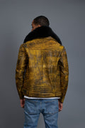 Men's Trey Biker Leather Full Fox Fur Collar [Destroyed Yellow]