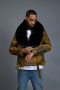 Men's Trey Biker Leather Full Fox Fur Collar [Destroyed Yellow]