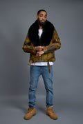 Men's Trey Biker Leather Full Fox Fur Collar [Destroyed Yellow]