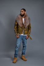 Men's Trey Biker Leather Full Fox Fur Collar [Destroyed Yellow]