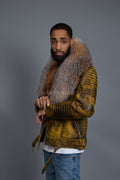 Men's Trey Biker Leather Full Fox Fur Collar [Destroyed Yellow]