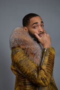 Men's Trey Biker Leather Full Fox Fur Collar [Destroyed Yellow]
