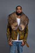Men's Trey Biker Leather Full Raccoon Fur Collar [Destroyed Yellow]