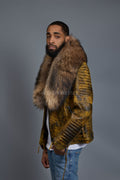 Men's Trey Biker Leather Full Raccoon Fur Collar [Destroyed Yellow]