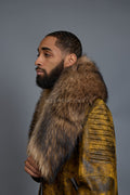 Men's Trey Biker Leather Full Raccoon Fur Collar [Destroyed Yellow]