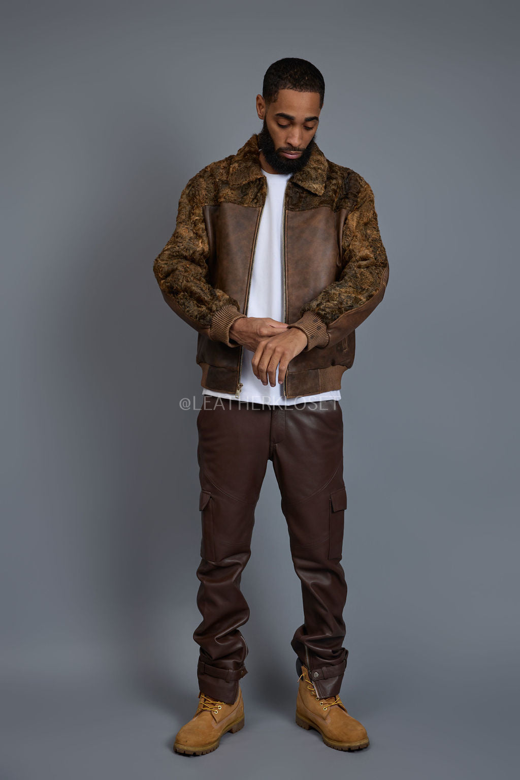 Men's Leather & Persian Lamb Combo 2.0 [Distressed Brown]