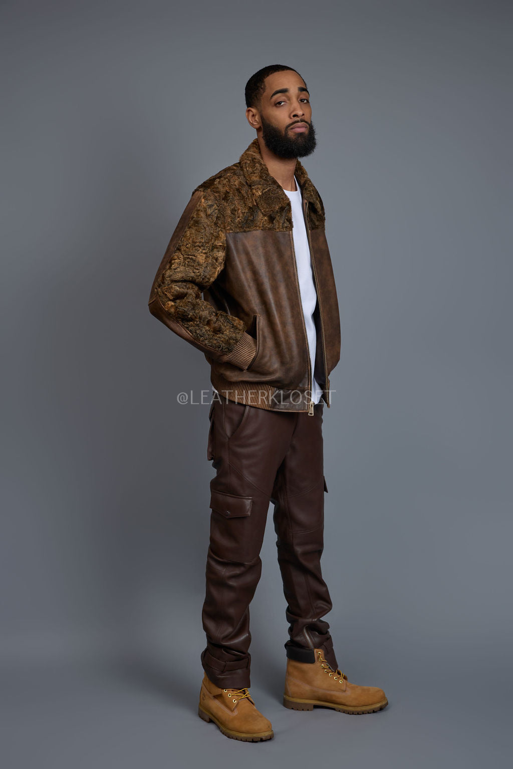 Men's Leather & Persian Lamb Combo 2.0 [Distressed Brown]