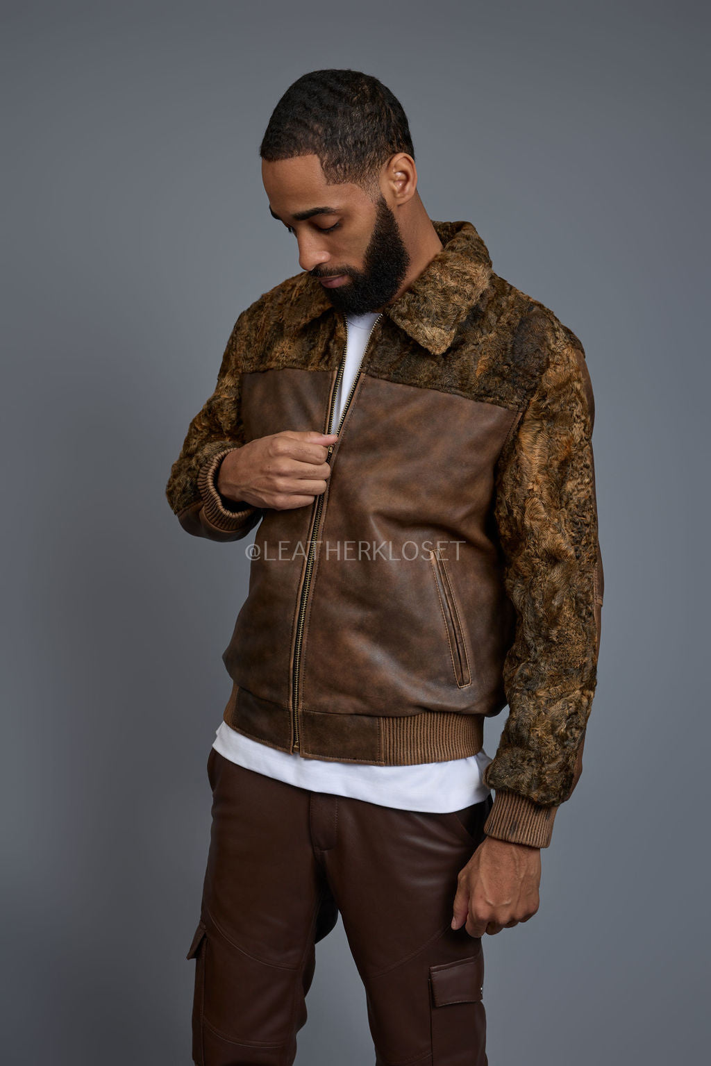Men's Leather & Persian Lamb Combo 2.0 [Distressed Brown]
