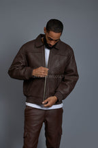 Men's Faris Braided Leather Bomber Jacket [Chocolate]