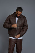 Men's Faris Braided Leather Bomber Jacket [Chocolate]