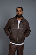 Men's Faris Braided Leather Bomber Jacket [Chocolate]