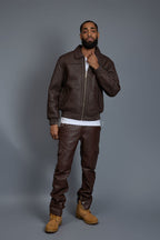 Men's Faris Braided Leather Bomber Jacket [Chocolate]