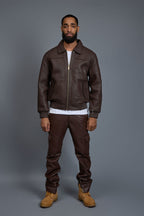 Men's Faris Braided Leather Bomber Jacket [Chocolate]