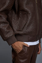 Men's Faris Braided Leather Bomber Jacket [Chocolate]