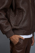 Men's Faris Braided Leather Bomber Jacket [Chocolate]
