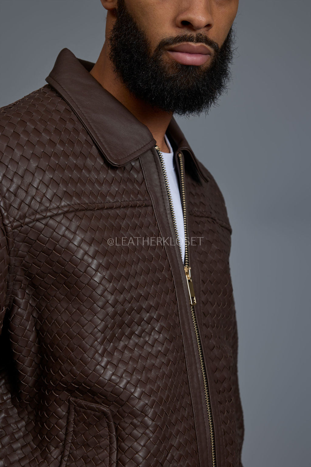 Men's Faris Braided Leather Bomber Jacket [Chocolate]