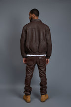 Men's Faris Braided Leather Bomber Jacket [Chocolate]