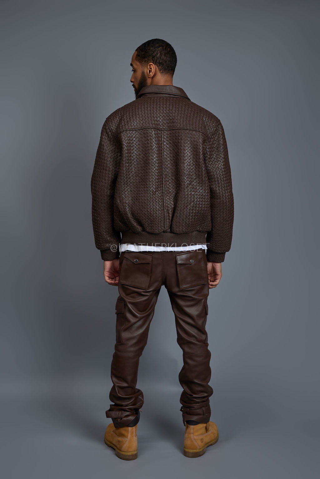 Men's Faris Braided Leather Bomber Jacket [Chocolate]