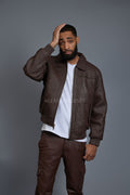 Men's Faris Braided Leather Bomber Jacket [Chocolate]