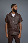 Men's Summer In Miami Luka Leather Short Sleeve Shirt [Chocolate]