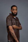 Men's Summer In Miami Luka Leather Short Sleeve Shirt [Chocolate]