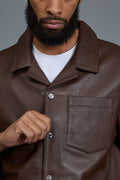 Men's Summer In Miami Luka Leather Short Sleeve Shirt [Chocolate]
