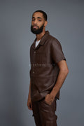 Men's Summer In Miami Luka Leather Short Sleeve Shirt [Chocolate]