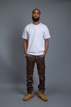 Men's Leather Stack Jean Pants [Chocolate]
