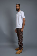 Men's Leather Stack Jean Pants [Chocolate]