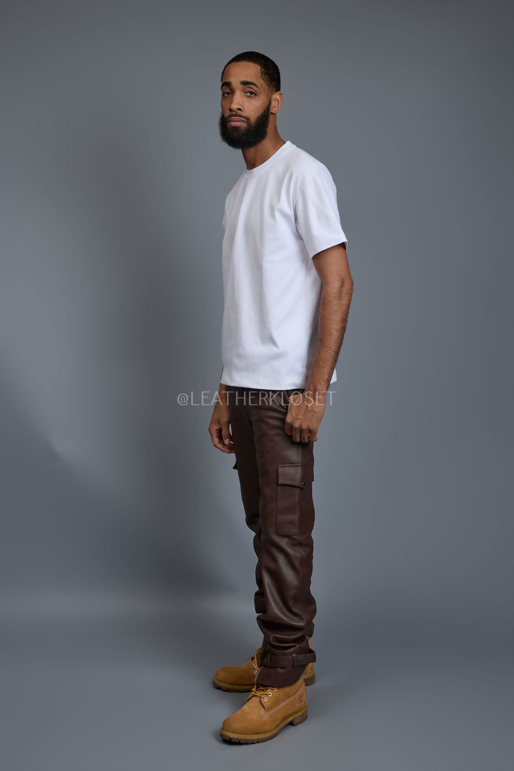 Men's Leather Stack Jean Pants [Chocolate]