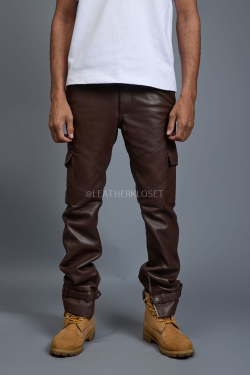 Men's Leather Stack Jean Pants [Chocolate]