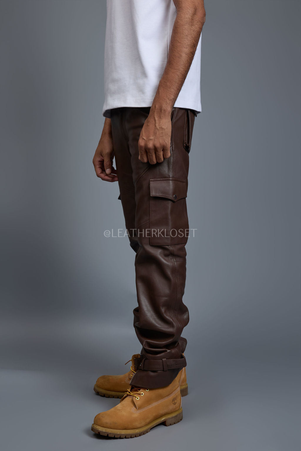 Men's Leather Stack Jean Pants [Chocolate]