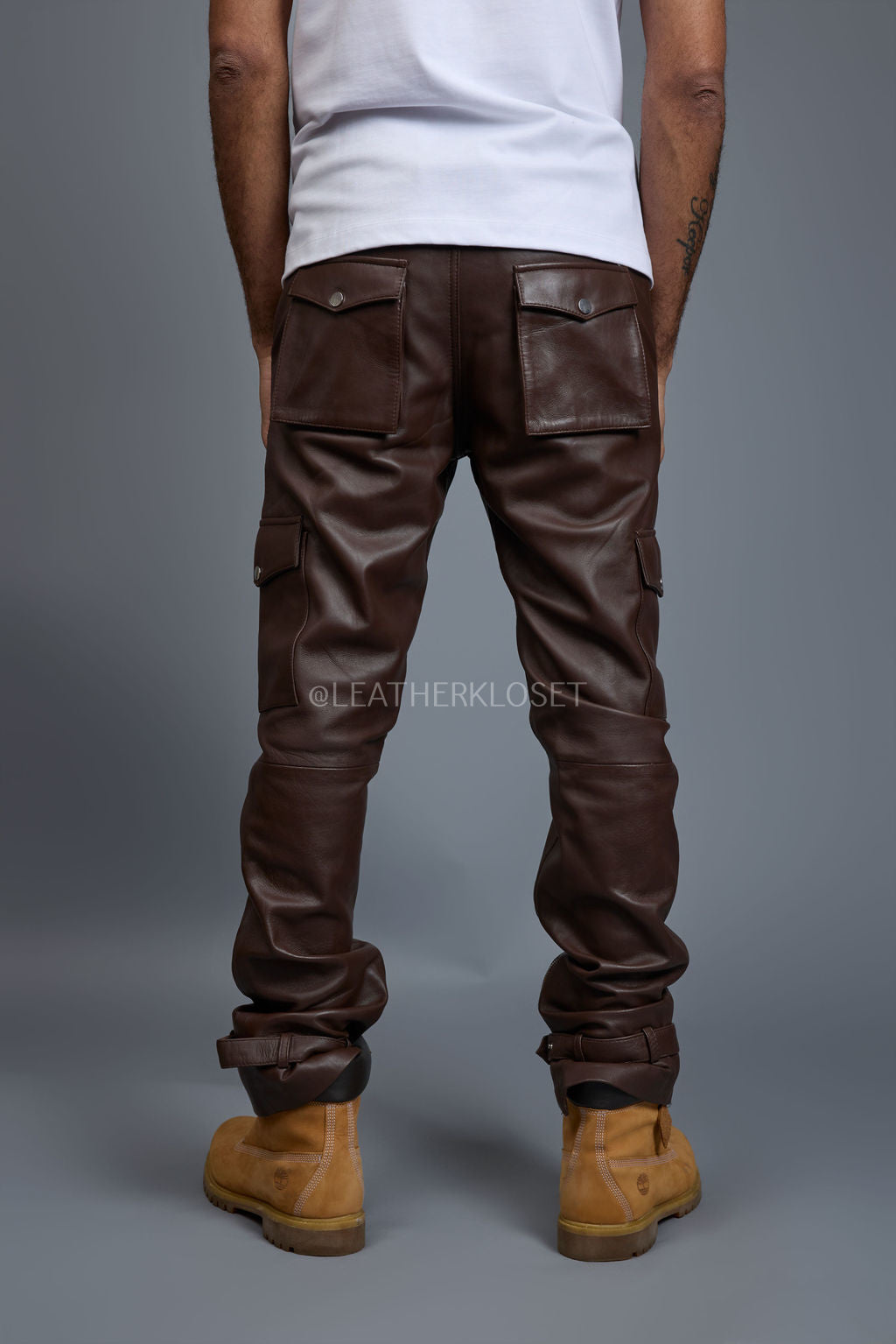 Men's Leather Stack Jean Pants [Chocolate]