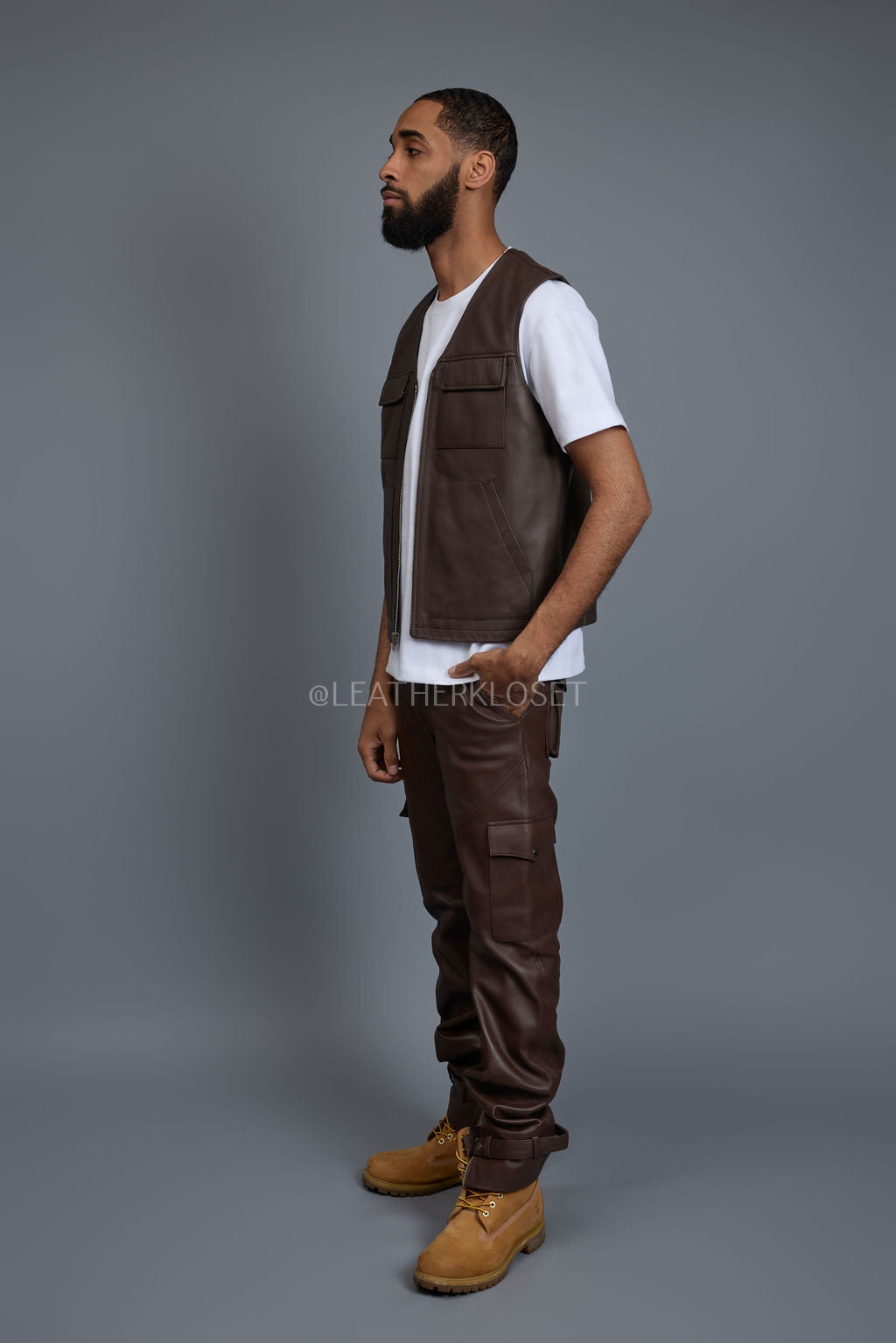 Men's Leather Brooklyn Vest Chocolate [Slim-Cut]