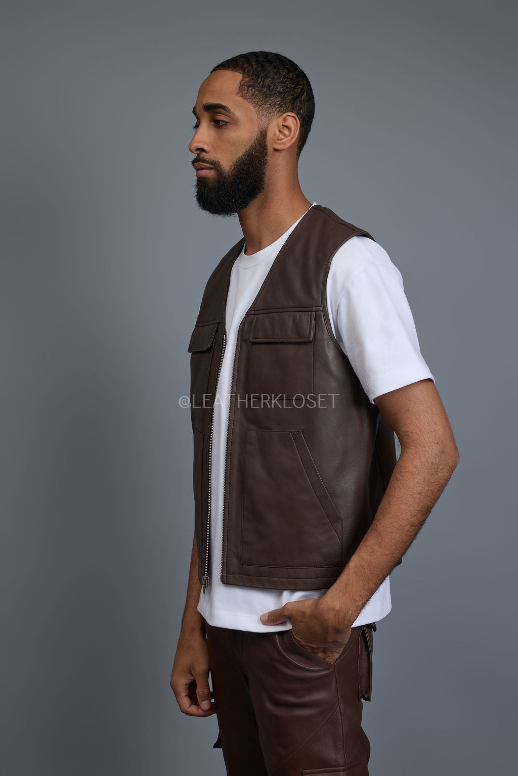Men's Leather Brooklyn Vest Chocolate [Slim-Cut]
